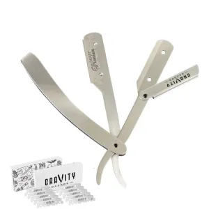 Professional Straight Razor - Minimal Exposure Straight Razor Kit with 10 Gravity Premium Blades, .5mm Exposed (Chicago)