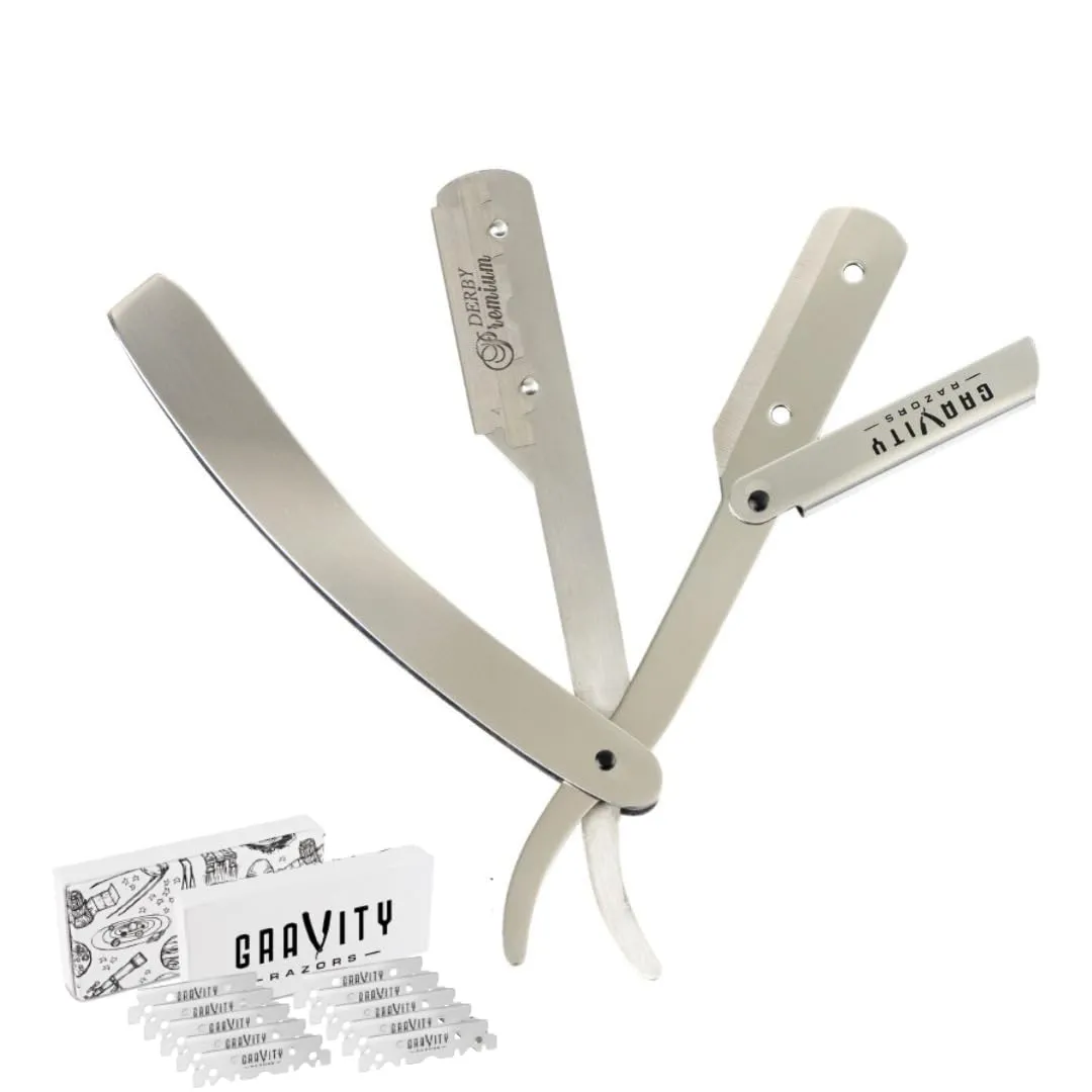 Professional Straight Razor - Minimal Exposure Straight Razor Kit with 10 Gravity Premium Blades, .5mm Exposed (Chicago)