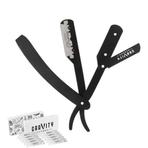Professional Straight Razor - Minimal Exposure Straight Razor Kit with 10 Gravity Premium Blades, .5mm Exposed (Nightcrawler)