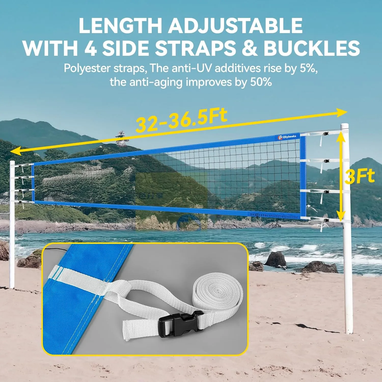 Professional Volleyball Net with Aircraft Steel Cable, Scoring Design - Anti-UV & Heavy Duty for Outdoor, Backyard, Pool, Schoolyard, Beach - Portable 32 * 3FT Volleyball Net with Storage Bag