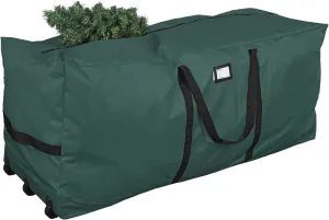 ProPik Rolling Christmas Tree Storage Bag, Fits Up to 9 Ft Tall Disassembled Trees, 28" H X 16.5" W X 60" L, Extra Large Heavy Duty Xmas Storage Container with Wheels & Handles, 600D Oxford (Green)