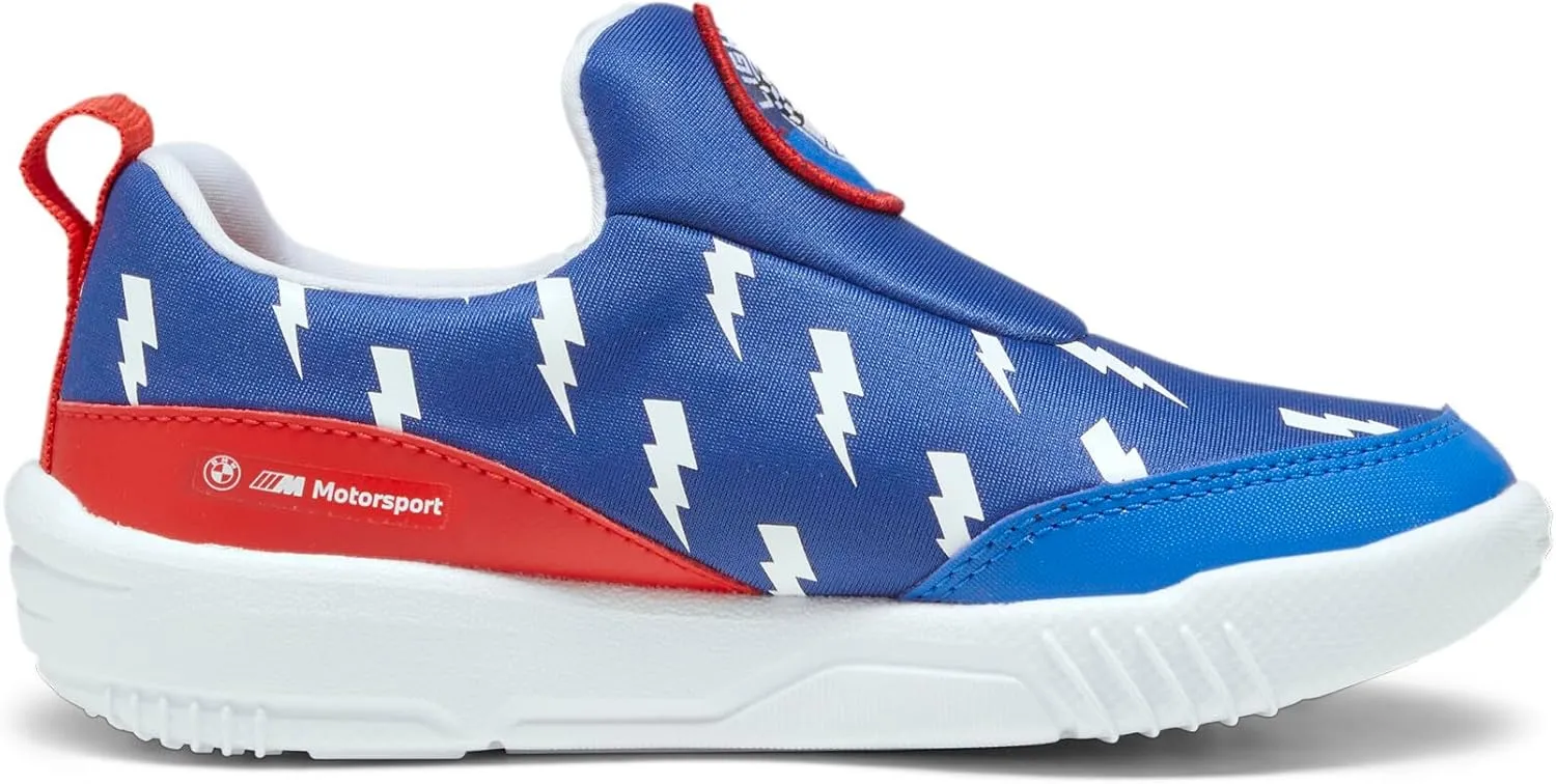 PUMA Unisex-Child Slip on Shoes BMW M Motorsport Bao Kart Sneaker, White Black-Estate Blue, 13.5 US Little Kid