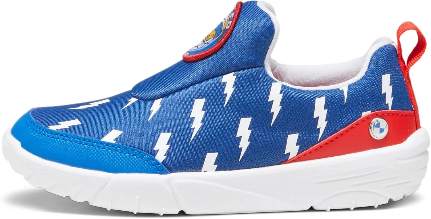 PUMA Unisex-Child Slip on Shoes BMW M Motorsport Bao Kart Sneaker, White Black-Estate Blue, 13.5 US Little Kid