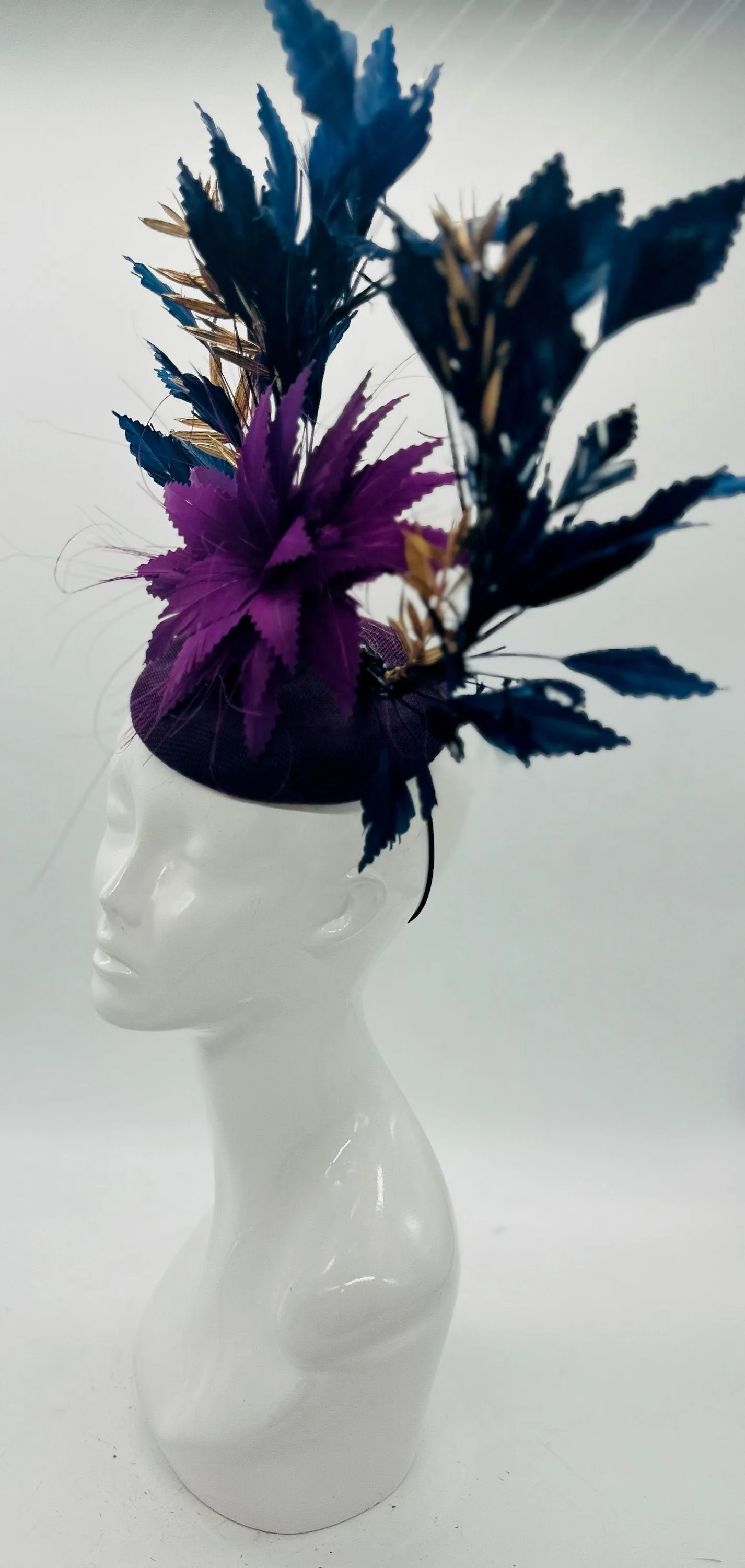 Purple and Navy Blue Derby Fascinator, Kentucky Derby Hat Alternative, Kentucky derby hat (GOLD LINE)