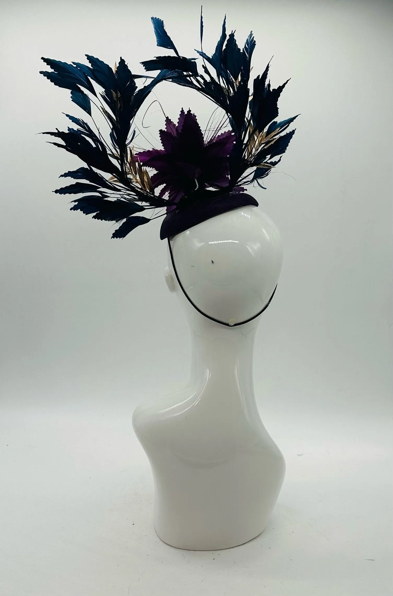 Purple and Navy Blue Derby Fascinator, Kentucky Derby Hat Alternative, Kentucky derby hat (GOLD LINE)