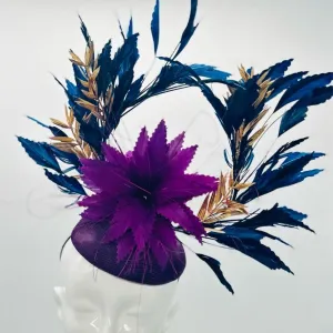 Purple and Navy Blue Derby Fascinator, Kentucky Derby Hat Alternative, Kentucky derby hat (GOLD LINE)