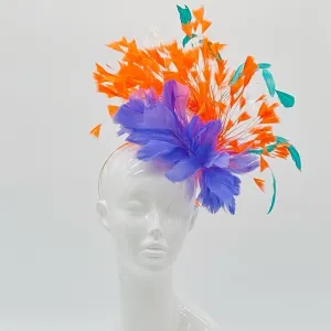 Purple, Orange and Teal Derby Fascinator, Kentucky Derby Hat Alternative, Kentucky derby hat (GOLD LINE)