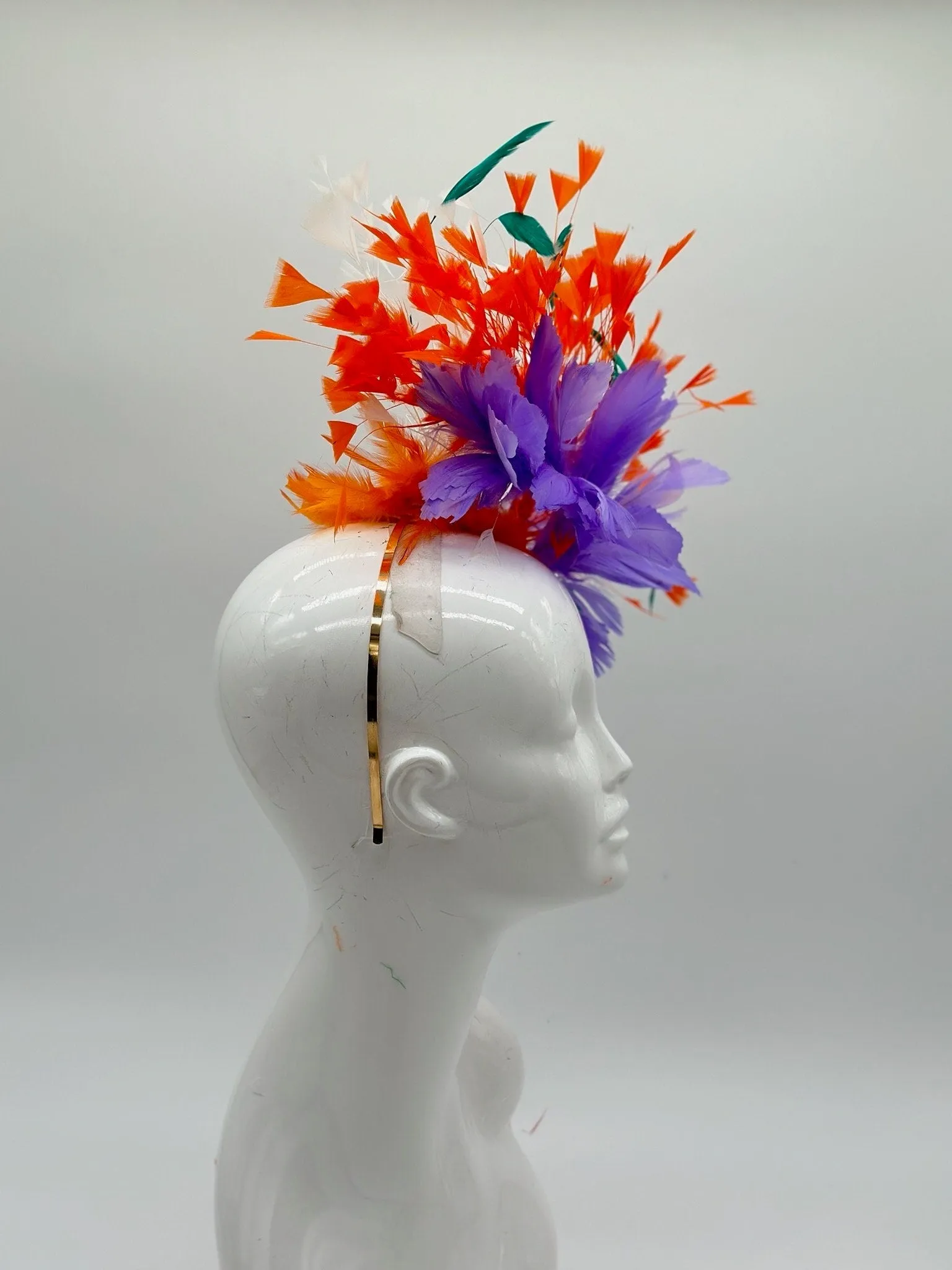 Purple, Orange and Teal Derby Fascinator, Kentucky Derby Hat Alternative, Kentucky derby hat (GOLD LINE)
