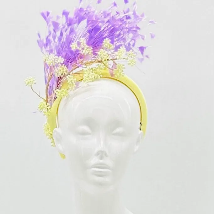 Purple, yellow, cream Derby Fascinator, Kentucky Derby Hat Alternative, Kentucky derby hat (SILVER LINE)