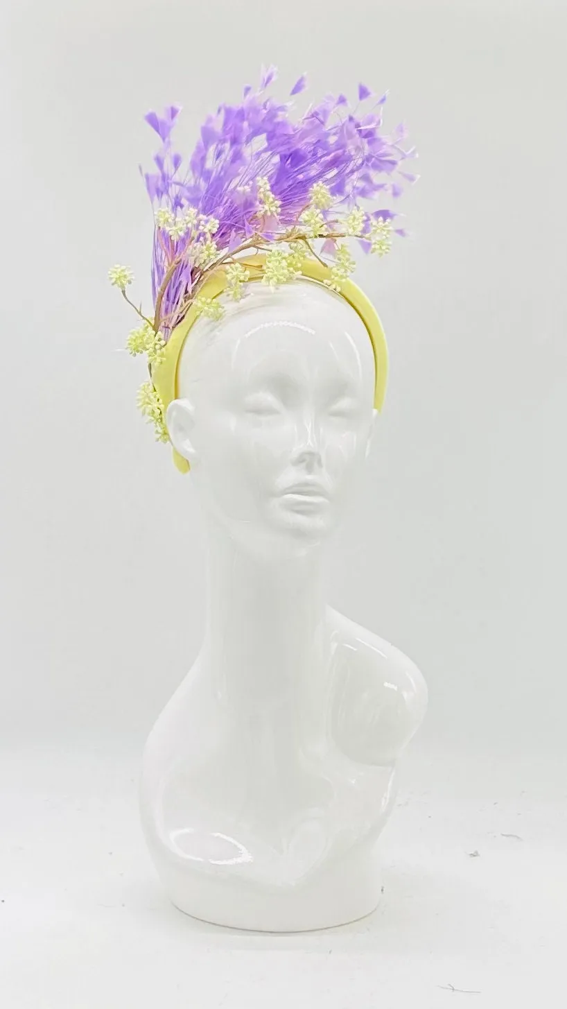 Purple, yellow, cream Derby Fascinator, Kentucky Derby Hat Alternative, Kentucky derby hat (SILVER LINE)