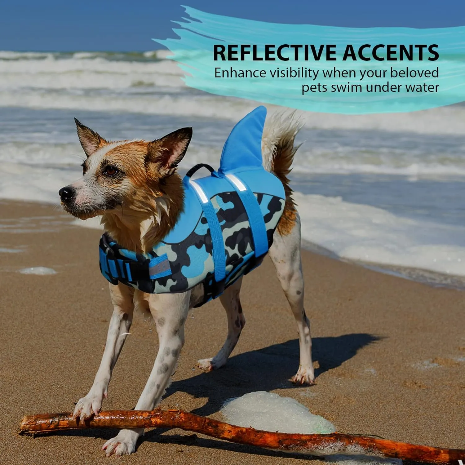 Queenmore Dog Life Jacket Ripstop Dog Shark Safety Vest Adjustable Preserver with High Buoyancy and Durable Rescue Handle for Small,Medium,Large Dogs, Blue Camouflage Medium