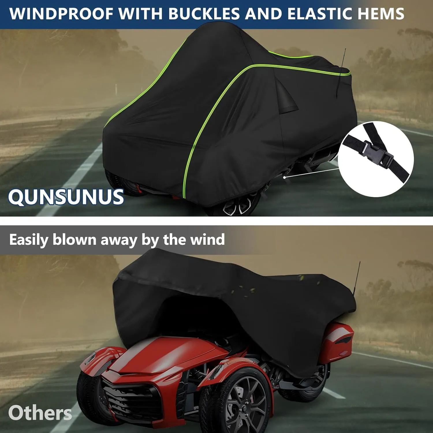 QUNSUNUS Waterproof Motorcycle Cover for Can-Am Spyder F3 2016-2023, 420D Heavy Duty Trike Cover with Wind, Sun, UV and Dust Protection