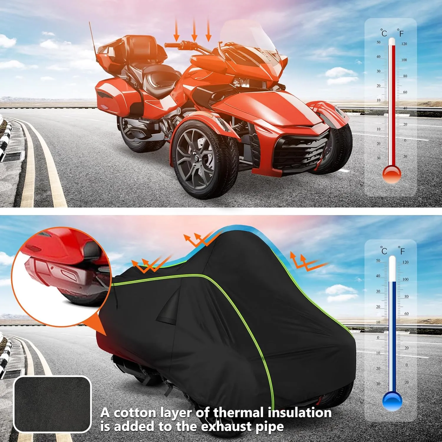 QUNSUNUS Waterproof Motorcycle Cover for Can-Am Spyder F3 2016-2023, 420D Heavy Duty Trike Cover with Wind, Sun, UV and Dust Protection