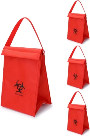 QWORK Medical Specimen Transport Bag, 4 Pack, Bio Transport, 6.75" x 10" x 5.75", Red