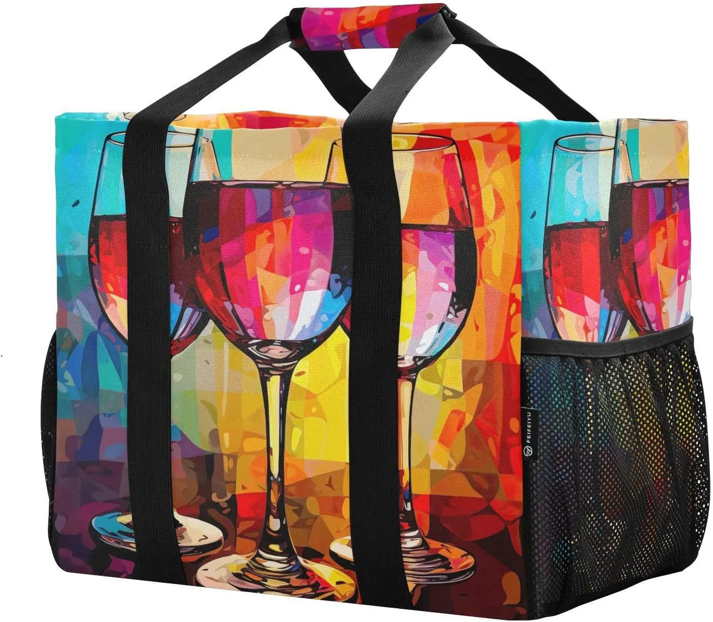 Rainbow Cocktail Glass Foldable Travel Duffel Bag for Men Women Waterproof Weekender Overnight Carry On Tote Bag with Comfortable Handle Hospital Bag for Airplane Business Trips Sport Hospital