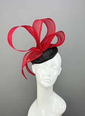 Red and Black Kentucky Derby fascinator, Derby Hat Alternative (GOLD LINE)
