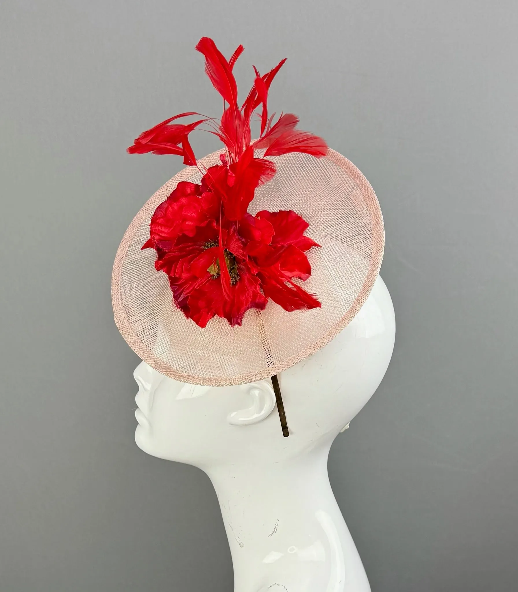 Red and Pink Kentucky Derby fascinator, Derby Hat Alternative (GOLD LINE)