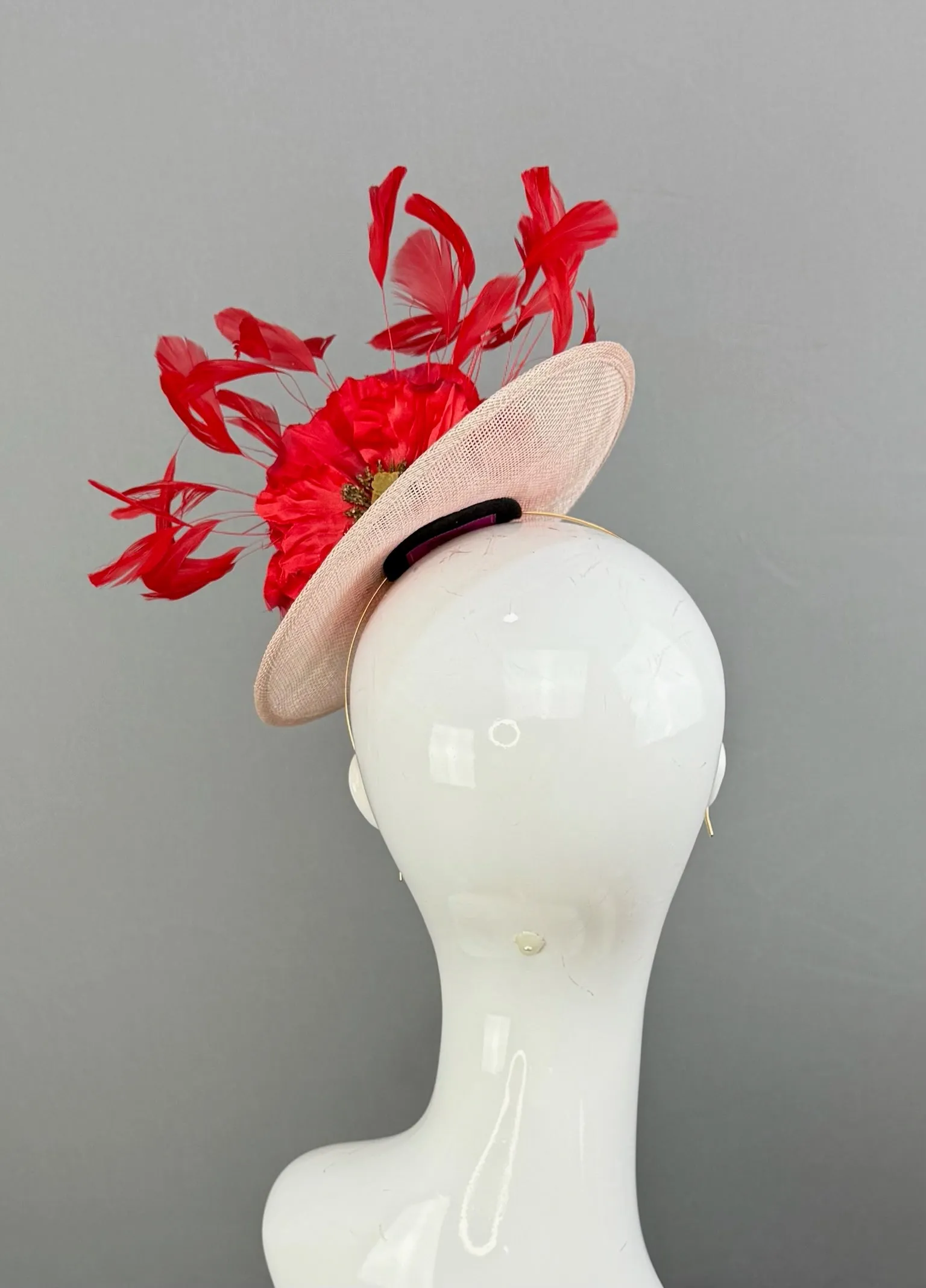 Red and Pink Kentucky Derby fascinator, Derby Hat Alternative (GOLD LINE)