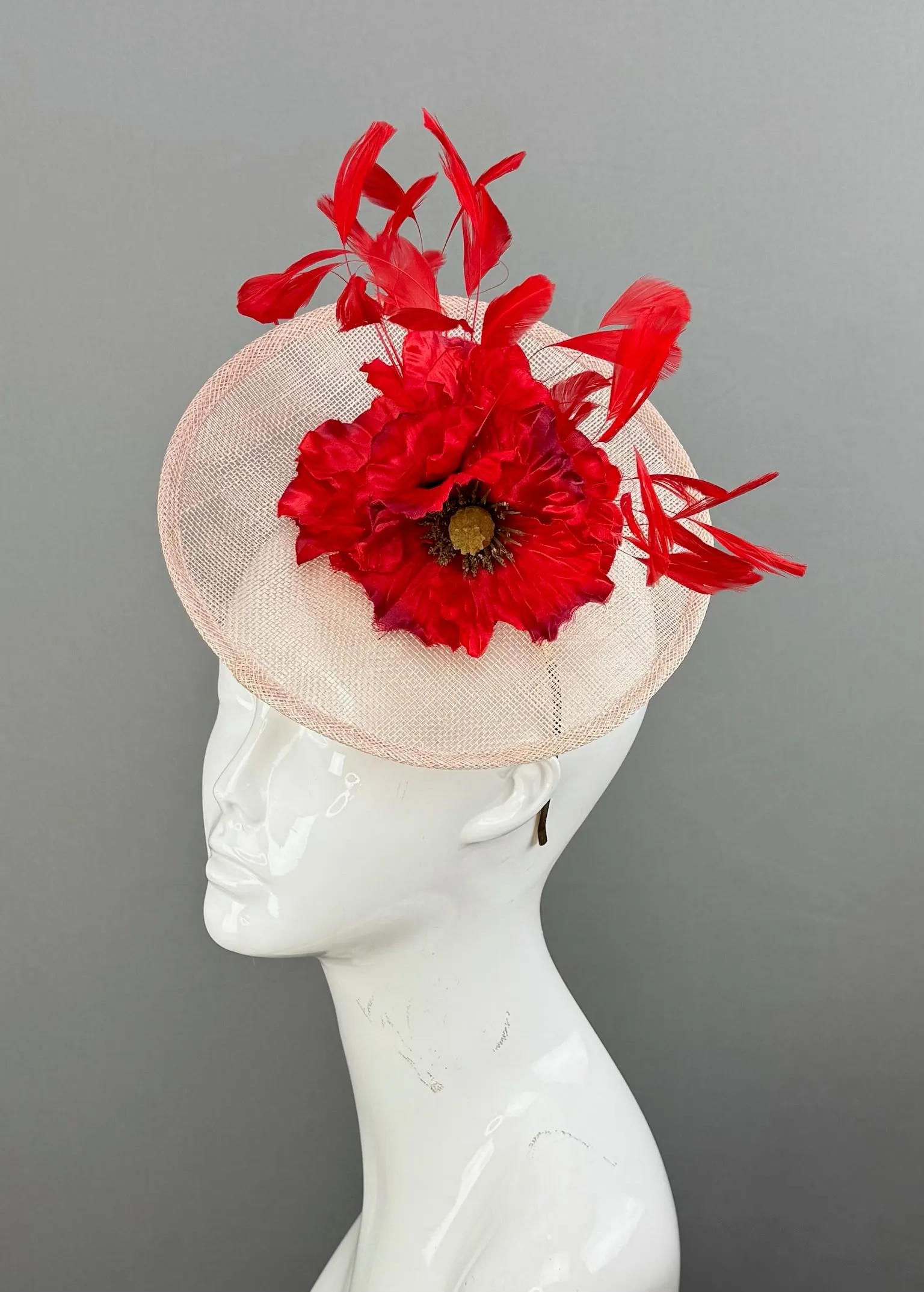 Red and Pink Kentucky Derby fascinator, Derby Hat Alternative (GOLD LINE)