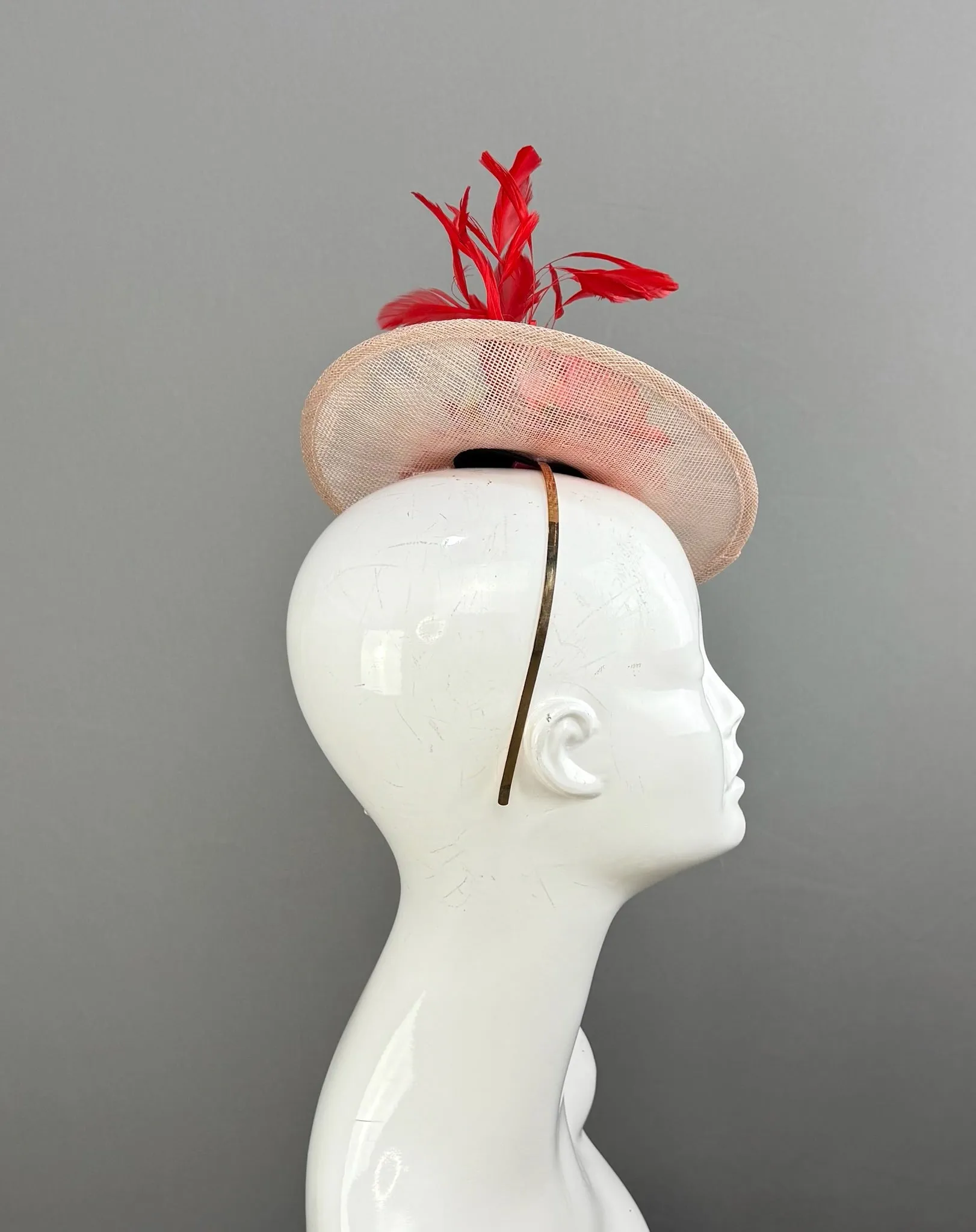 Red and Pink Kentucky Derby fascinator, Derby Hat Alternative (GOLD LINE)