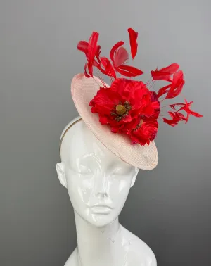 Red and Pink Kentucky Derby fascinator, Derby Hat Alternative (GOLD LINE)