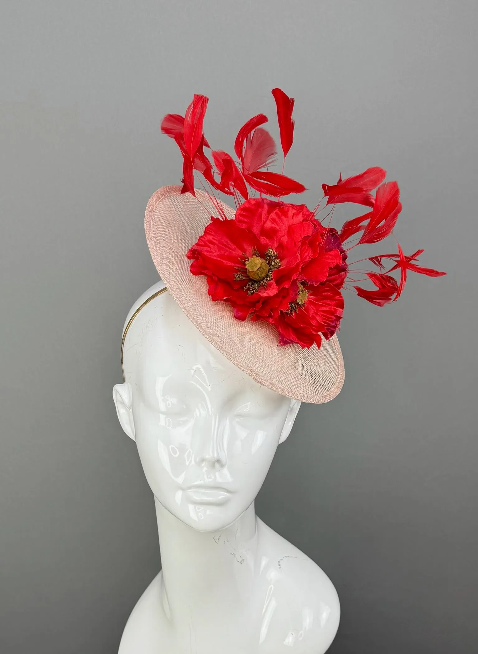 Red and Pink Kentucky Derby fascinator, Derby Hat Alternative (GOLD LINE)