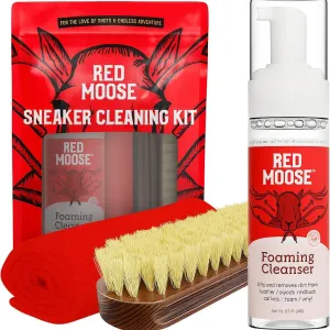 RED MOOSE Shoe & Sneaker Cleaning Kit with Brush, Cleanser, Cloth for Leather, Nubuck, Canvas, Mesh, Cleaner & Conditioner