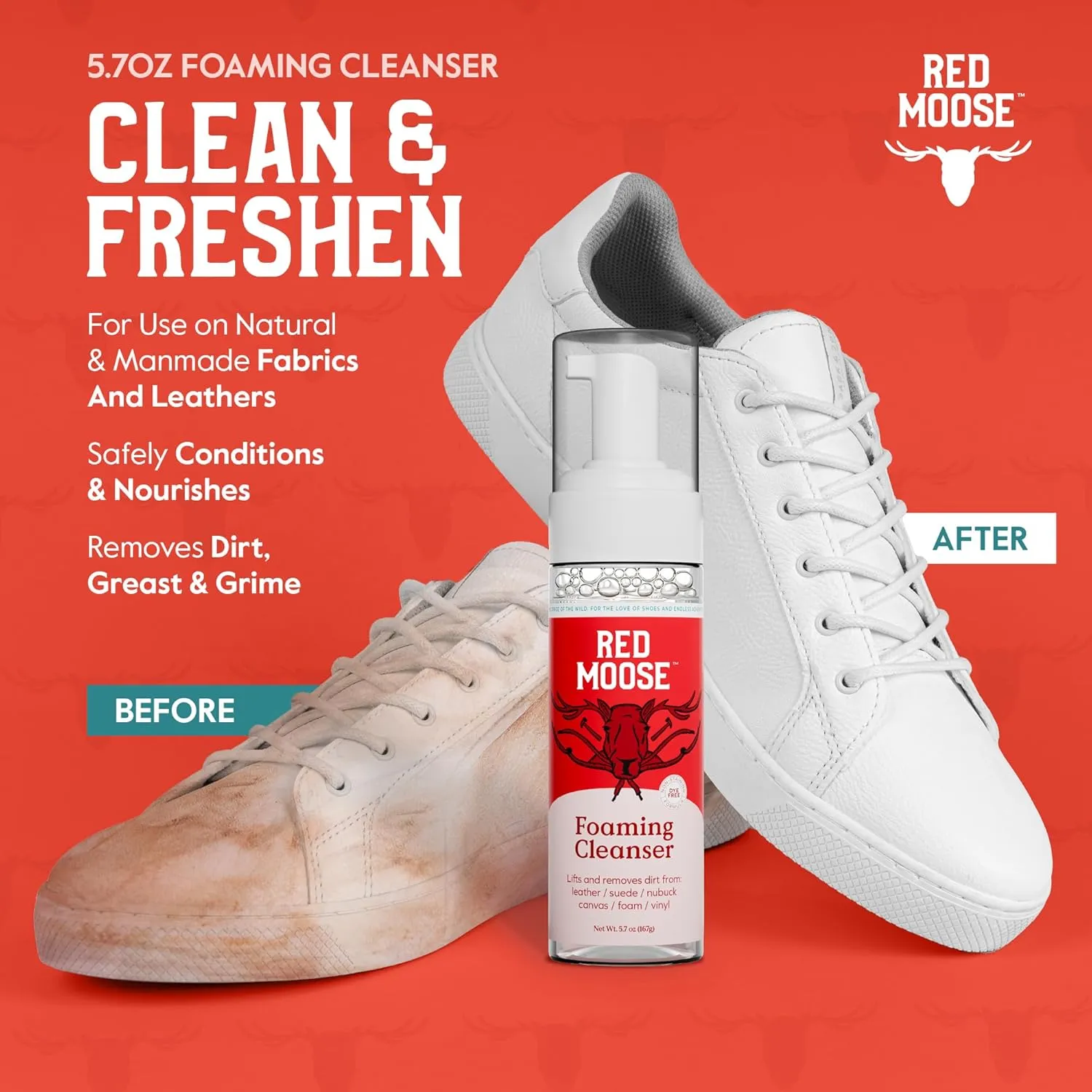 RED MOOSE Shoe & Sneaker Cleaning Kit with Brush, Cleanser, Cloth for Leather, Nubuck, Canvas, Mesh, Cleaner & Conditioner