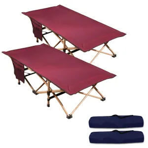 REDCAMP Extra Long Kids Cot for Sleeping 2-7 Years, Portable Travel Toddler Cot Bed with Carry Bag, Lightweight for Outdoor Indoor Home, New Wine Red 53''x26'', 2 Pack