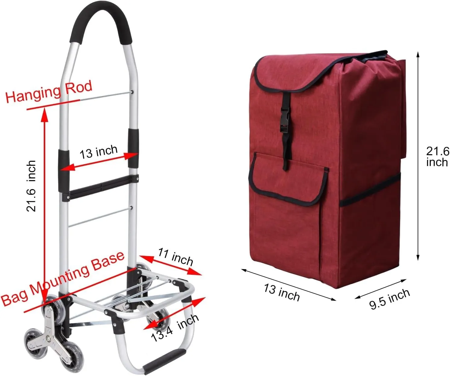 Replacement Bag for Grocery Cart/Shopping Cart - 44L Trolley Replacement Bag, Oxford Cloth Waterproof Storage Bag, Shopping Trolley Replacement Bag with Side Pockets, for Aluminium Alloy Frame, for U