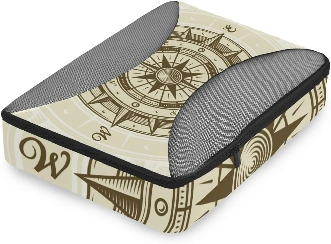 Retro compass in Woodcut Style with Clipping Mask 4 PCs Set Packing Bags, Luggage Organizer Bag, Portable Cube Toiletry bag, Durable Travel Cosmetic Storage Bag for Men Women