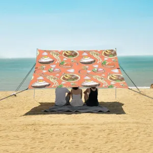 Rice Noodles Beach Canopy Tent Anti-UV & Wind Resistant, Camping Sun Shelter Easy Setup Portable,Outdoor Shade Tents with Sandbags,Sand Shovels,Ground Pegs & Stability Poles