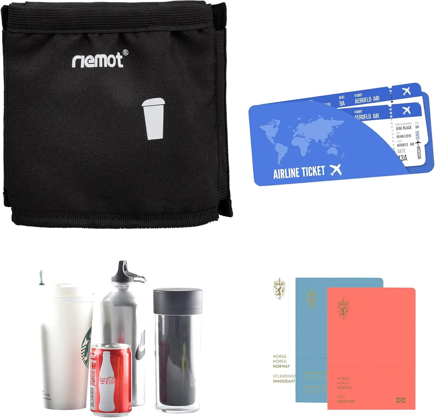 riemot Luggage Travel Cup Holder Free Hand Drink Carrier - Hold Two Coffee Mugs - Fits Roll on Suitcase Handles - Gifts for Flight Attendants Travelers Accessories Black 2