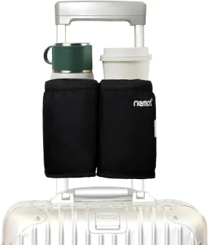 riemot Luggage Travel Cup Holder Free Hand Drink Carrier - Hold Two Coffee Mugs - Fits Roll on Suitcase Handles - Gifts for Flight Attendants Travelers Accessories Black 2