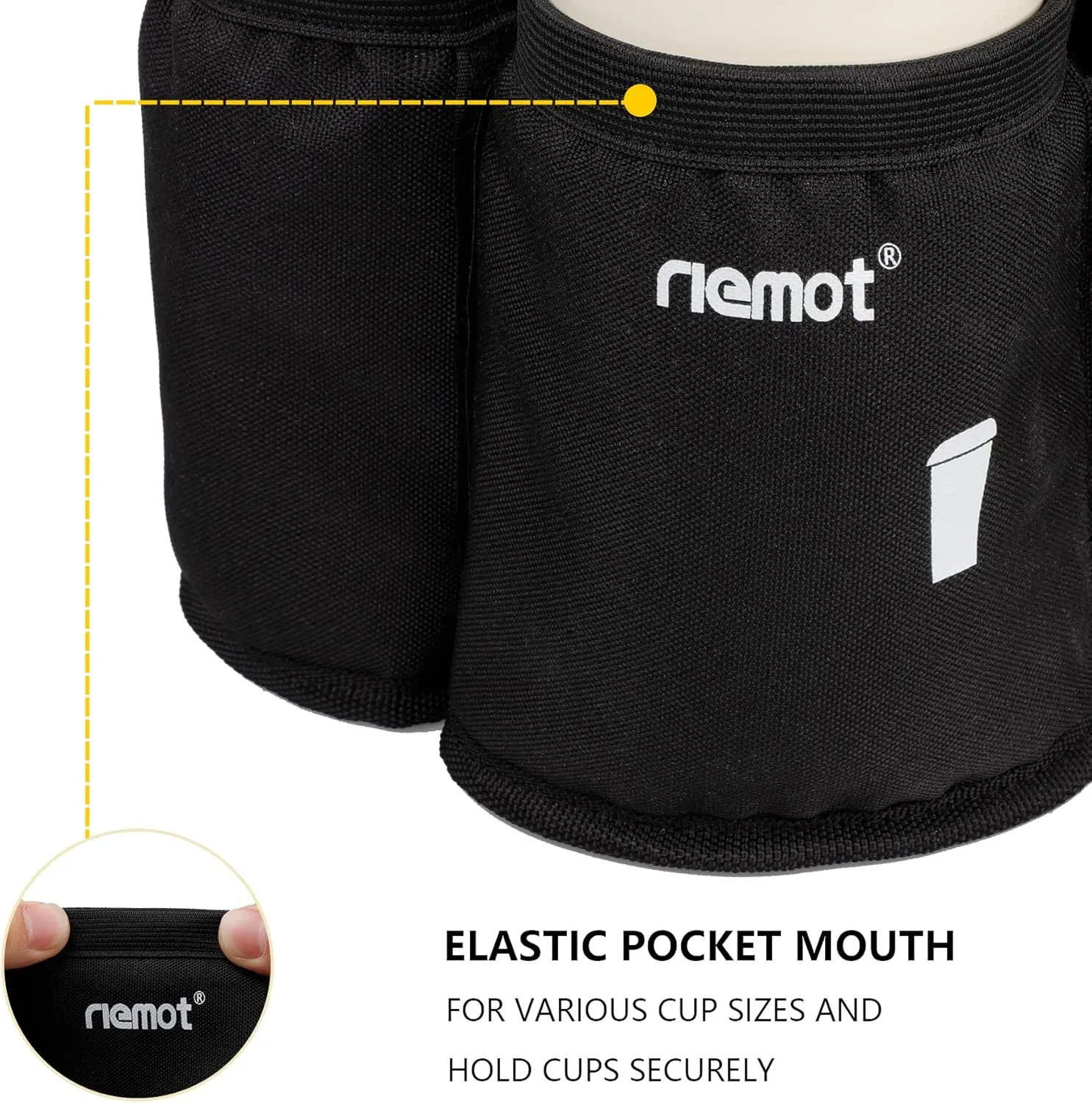 riemot Luggage Travel Cup Holder Free Hand Drink Carrier - Hold Two Coffee Mugs - Fits Roll on Suitcase Handles - Gifts for Flight Attendants Travelers Accessories Black 2