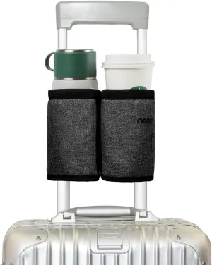 riemot Luggage Travel Cup Holder Free Hand Drink Carrier - Hold Two Coffee Mugs - Fits Roll on Suitcase Handles - Gifts for Flight Attendants Travelers Accessories Carbon Black
