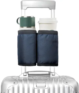 riemot Luggage Travel Cup Holder Free Hand Drink Carrier - Hold Two Coffee Mugs - Fits Roll on Suitcase Handles - Gifts for Flight Attendants Travelers Accessories Navy Blue