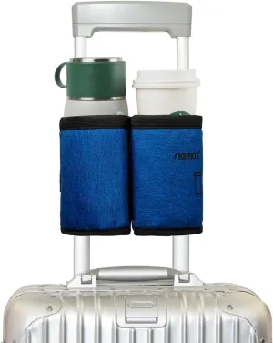 riemot Luggage Travel Cup Holder Free Hand Drink Carrier - Hold Two Coffee Mugs - Fits Roll on Suitcase Handles - Gifts for Flight Attendants Travelers Accessories Navy