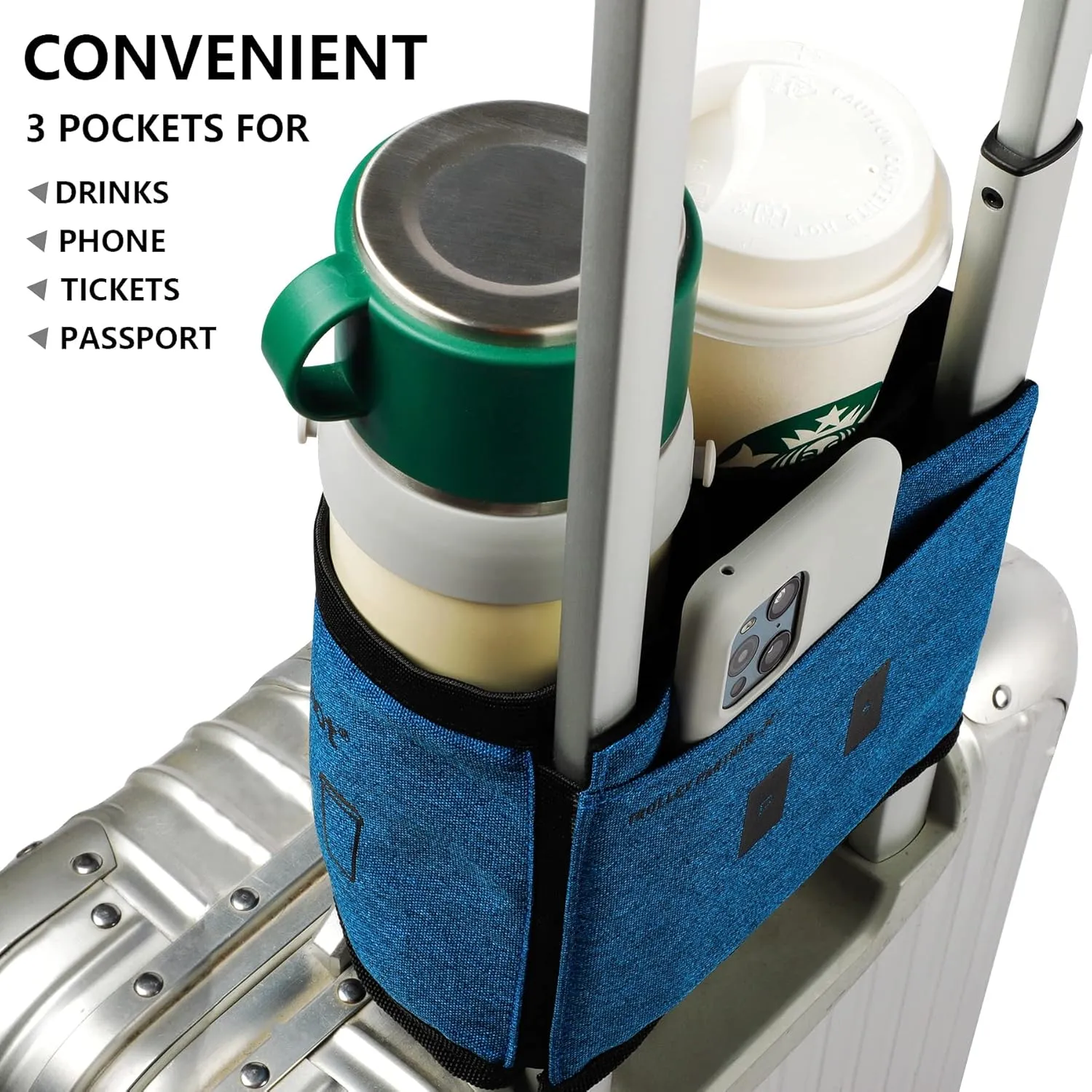 riemot Luggage Travel Cup Holder Free Hand Drink Carrier - Hold Two Coffee Mugs - Fits Roll on Suitcase Handles - Gifts for Flight Attendants Travelers Accessories Navy
