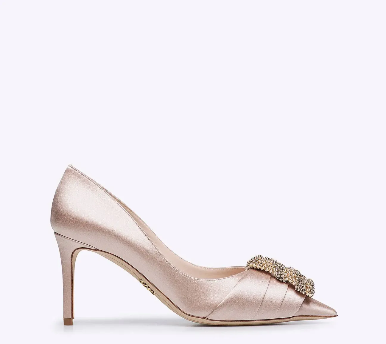 Rodo Blush Satin Pump with Jeweled Buckle