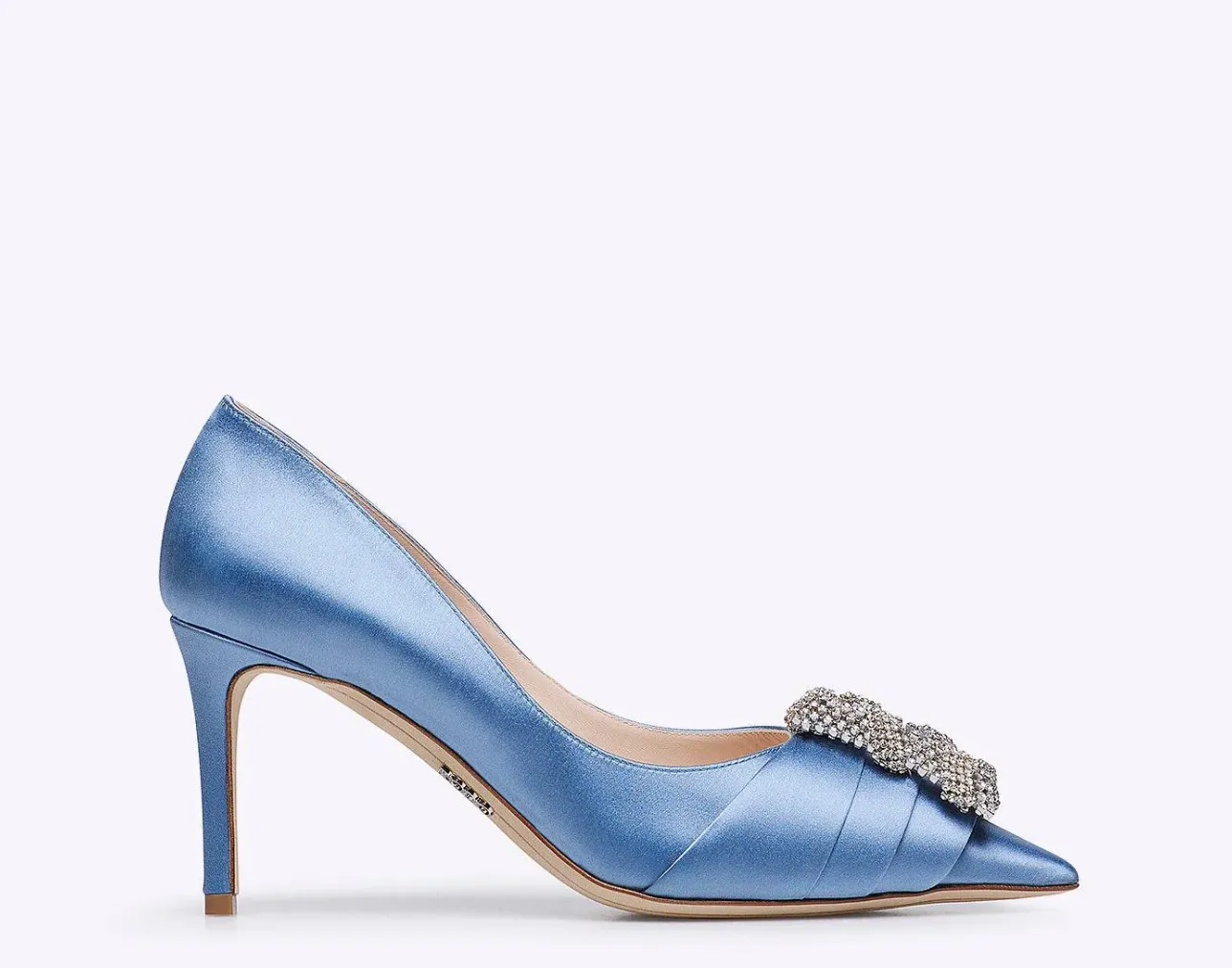 Rodo Light Blue Satin Pump with Jeweled Buckle