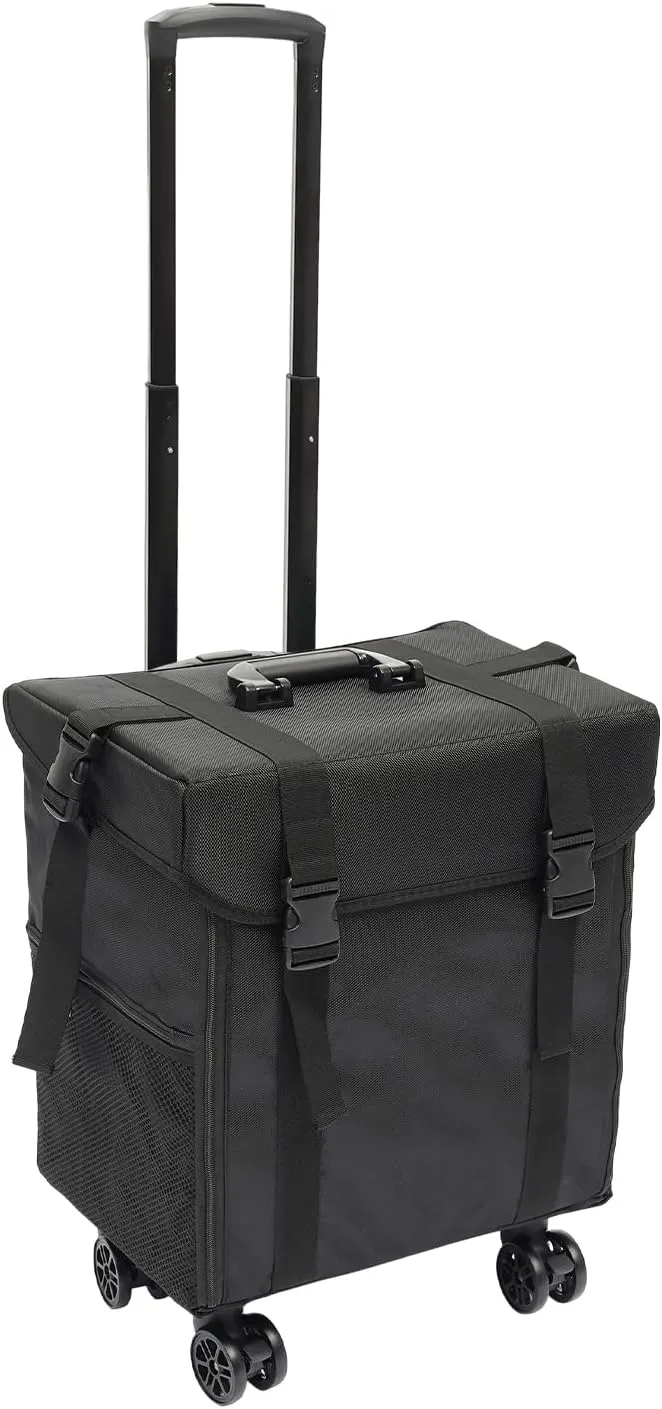 Rolling Makeup Train Case 14.96 x 11.42 x 16.54 Inch Cosmetology Case on Wheels Rolling Makeup Case with 4 Universal Wheels & Retractable Handle Hairdressing Trolley