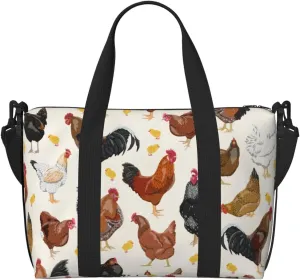 Roosters and Chickens Travel Bag for Women Men Weekender Bags Carry on Overnight Bag Tote Bag Yoga Gym Bag for Gym, Work, Weekend, Travel, Personal Items