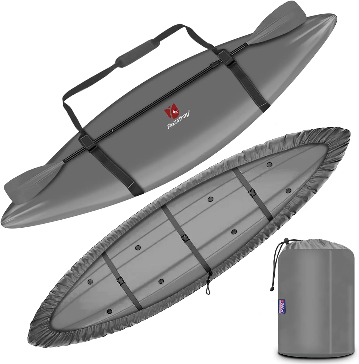 Rosefray 9.3-15 FT Kayak Cover, High-performance Marine kayak covers, Comfortable ShoulderStrap, Waterproof UV Resistant, Fade-Resistant Dustproof Fishing Boat Cover for Outdoor Storage
