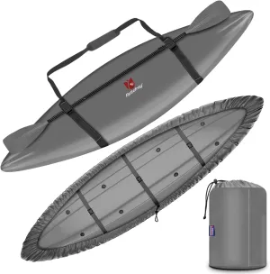 Rosefray 9.3-15 FT Kayak Cover, High-performance Marine kayak covers, Comfortable ShoulderStrap, Waterproof UV Resistant, Fade-Resistant Dustproof Fishing Boat Cover for Outdoor Storage