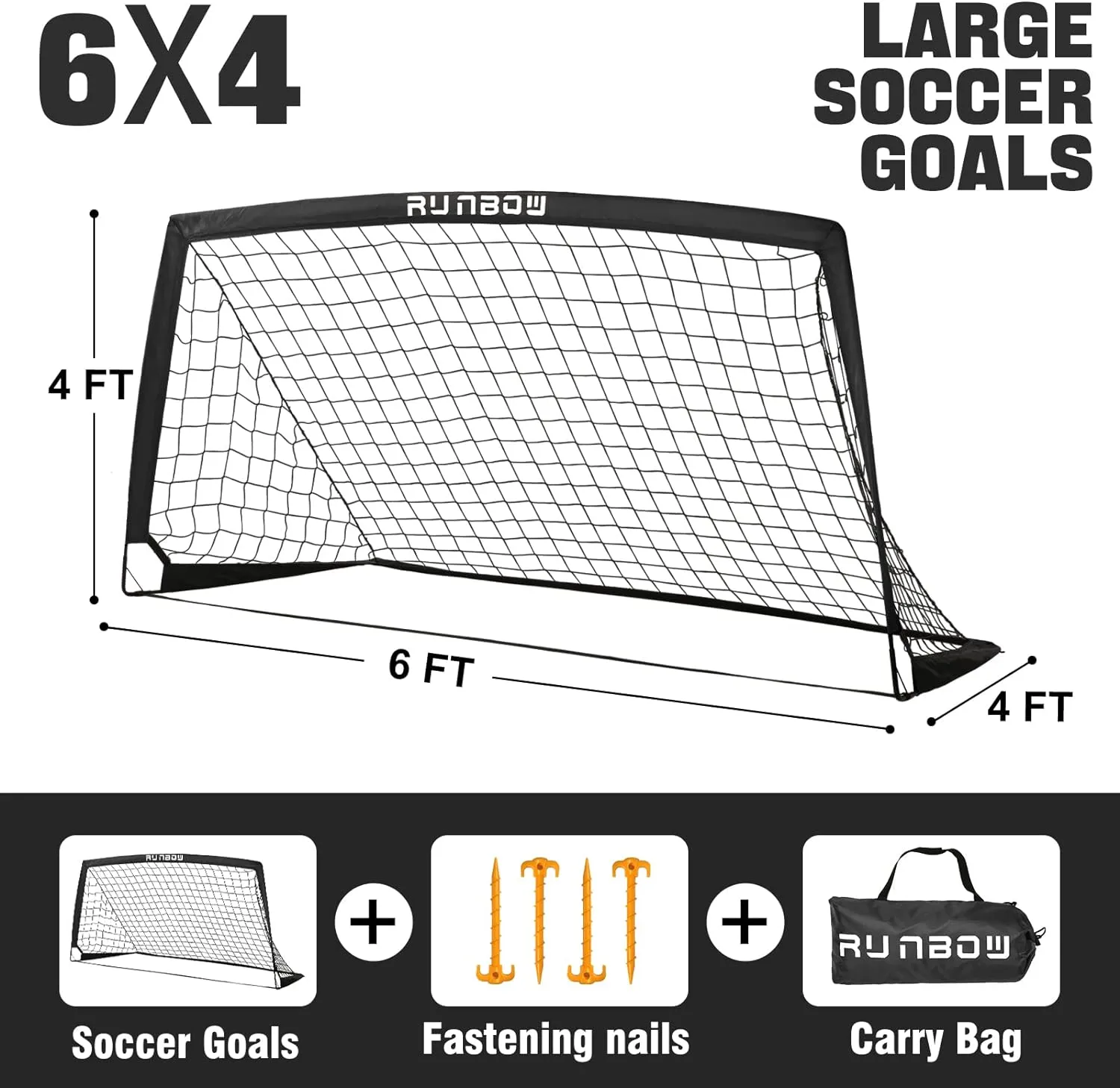RUNBOW 5x3 6x4 ft Portable Kids Soccer Goal for Backyard Practice Soccer Net with Carry Bag