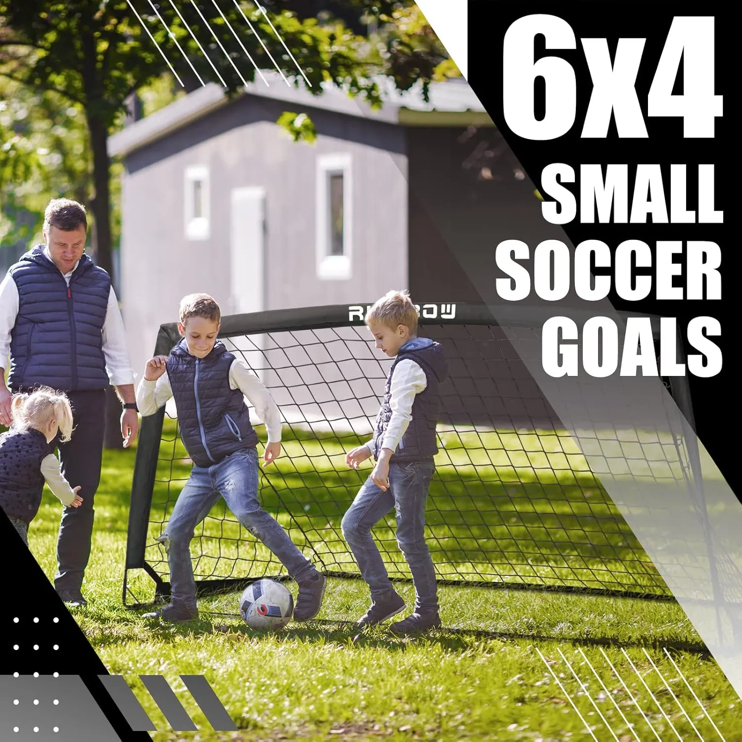 RUNBOW 5x3 6x4 ft Portable Kids Soccer Goal for Backyard Practice Soccer Net with Carry Bag