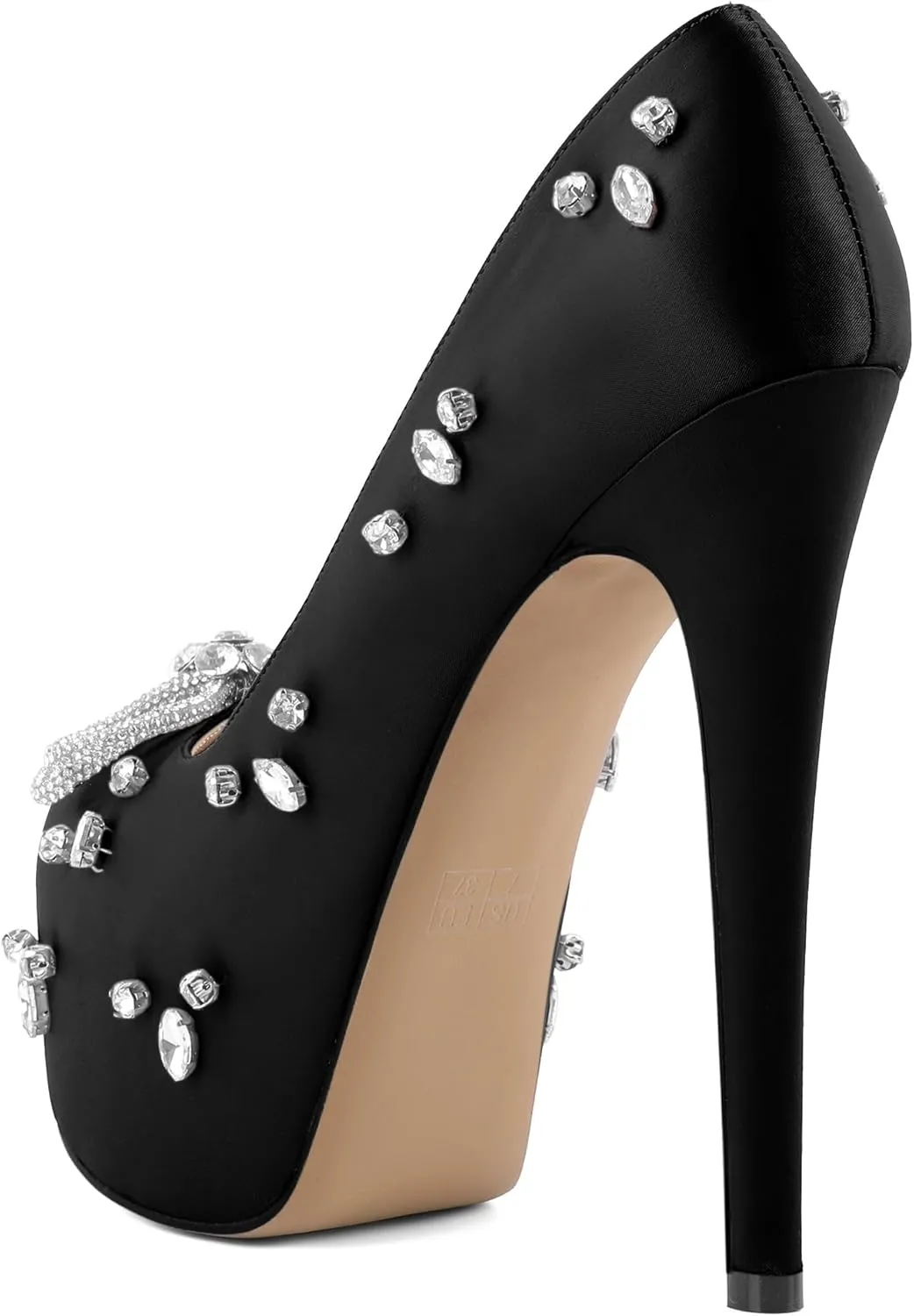 SAMMITOP Women's High Heel Platform Pumps Sparkly Rhinestone Bow Round Closed Toe Stilettos Satin Wedding Bridal Party Dress Pump Shoes 6 Inch