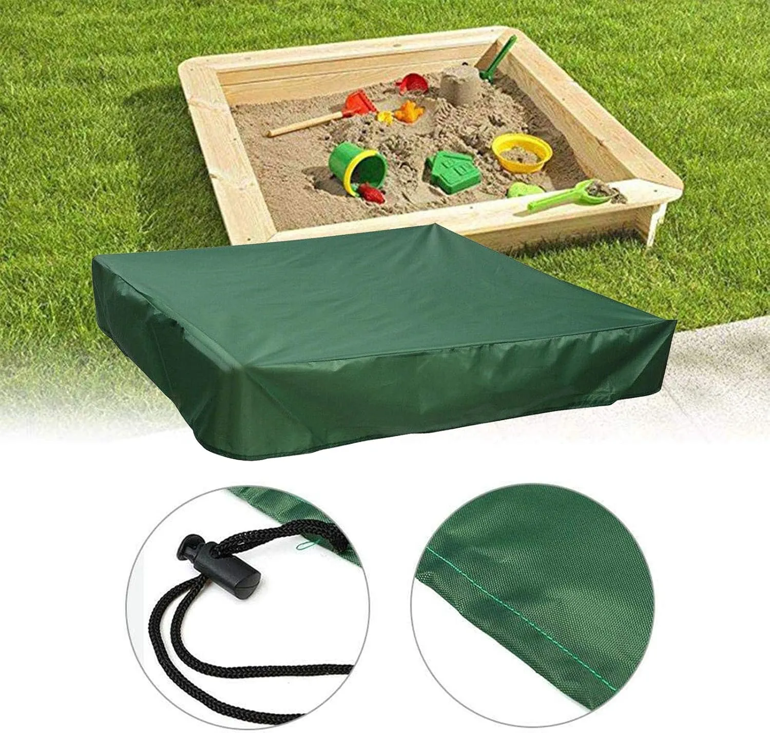 Sandbox Cover Square with Drawstring, Oxford Cloth Sandbox Canopy Waterproof Sandpit Pool Cover Anti UV Sandbox Protection Cover for Sandpit Toys Swimming Pool and Furniture (Green, 59 x 59inch)