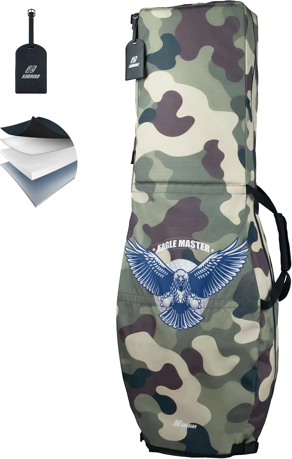 SANDIAN, Golf Travel Bag Cover for Airlines Transit, Heavy-Duty Oxford 1260D, Thick Padded Club Protection Covers, Durable PU Coatings for All Weather Resistant, One Size Fits All